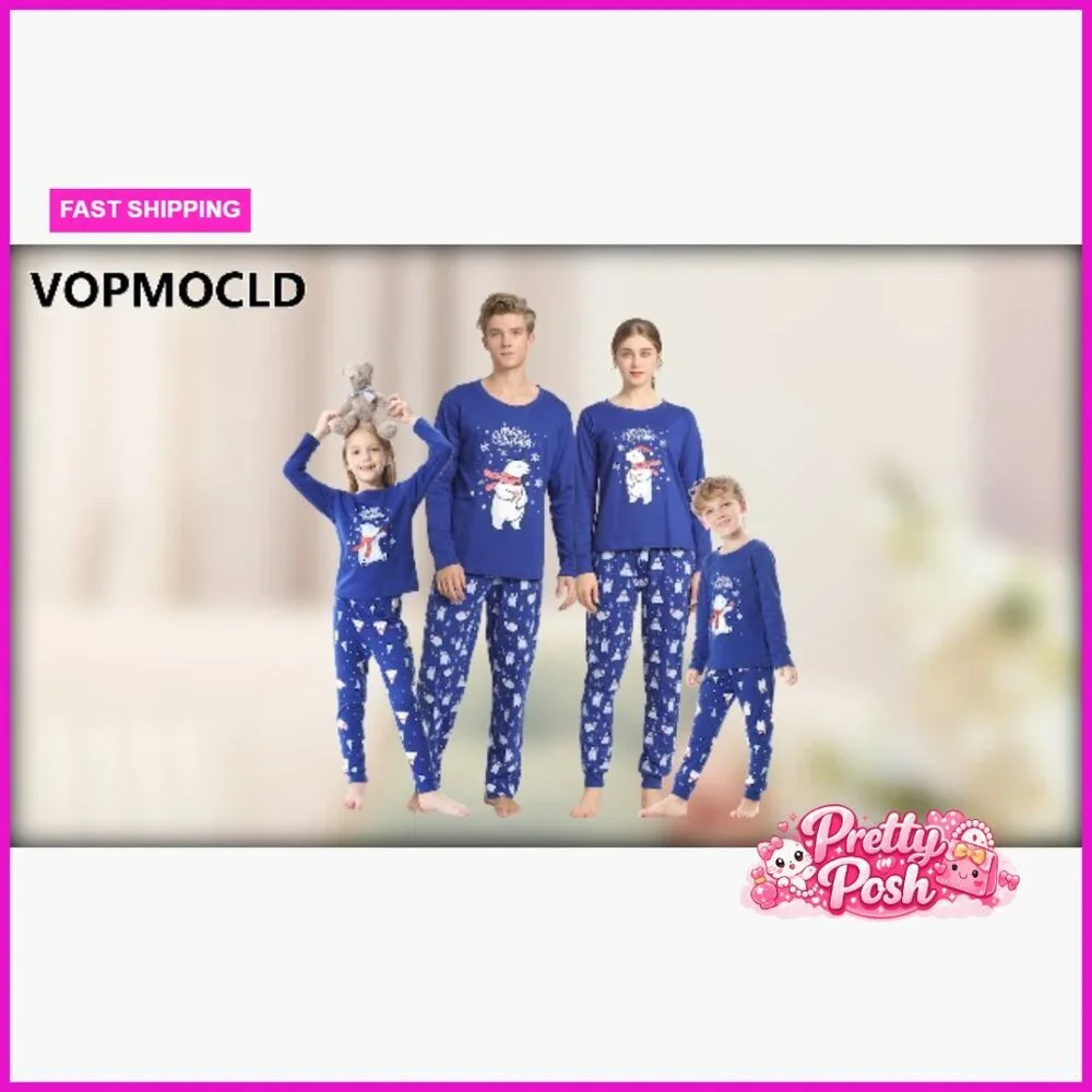 Cotton Blend Matching Pajama Set Holiday Sleepwear